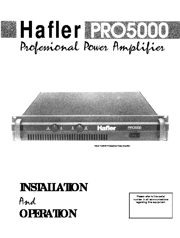 Hafler Pro 5000 pdf Hafler Pro 5000 pdf