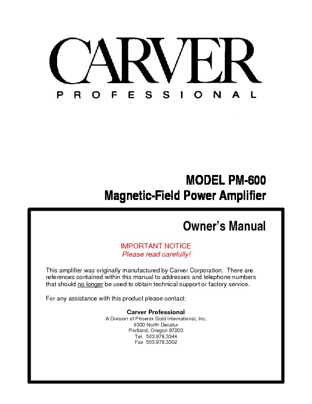 Carver PM600 pdf Carver PM600 pdf