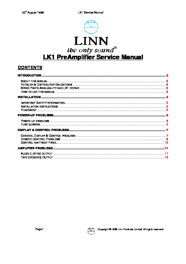 Linn LK1 pdf Linn LK1 pdf