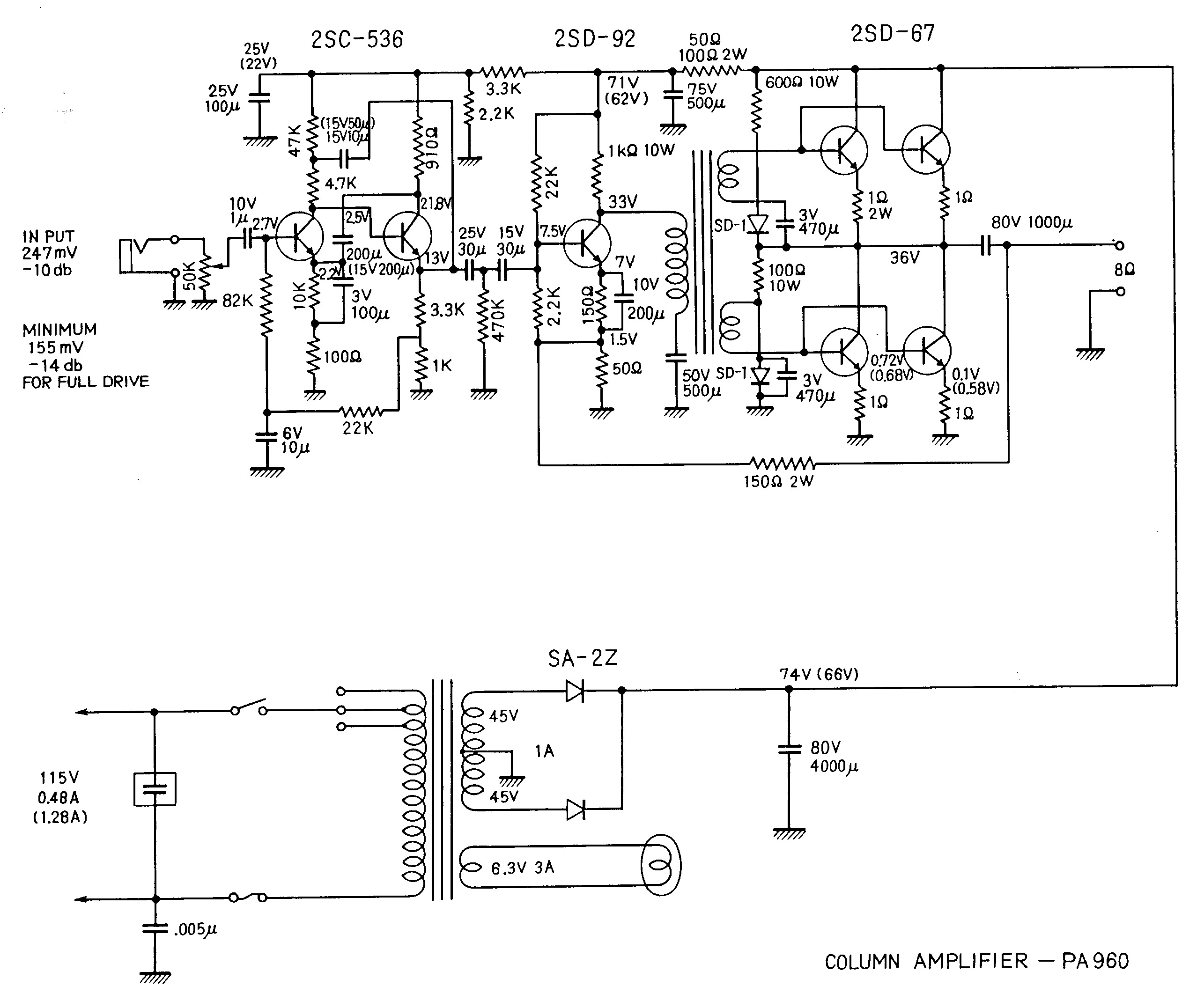 Univox PA-960 Column Amplifier Schematic.gif