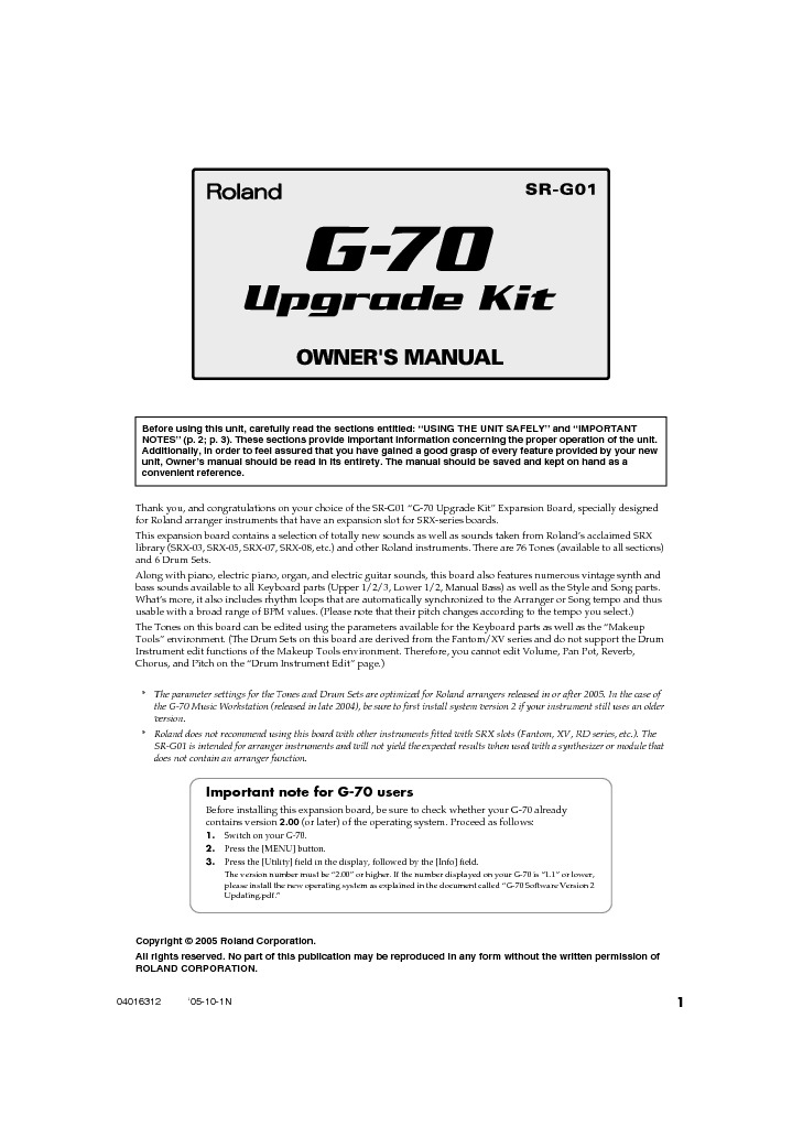 Roland SRG 01 Manual del Usuario pdf Roland SRG 01 Manual del Usuario pdf