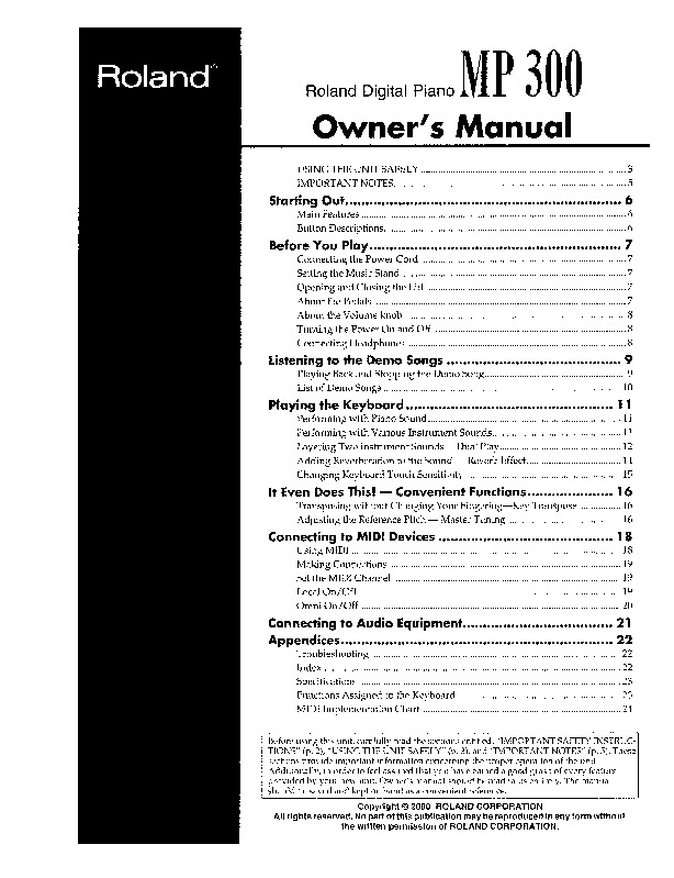 Roland MP 300 Manual del Usuario pdf Roland MP 300 Manual del Usuario pdf