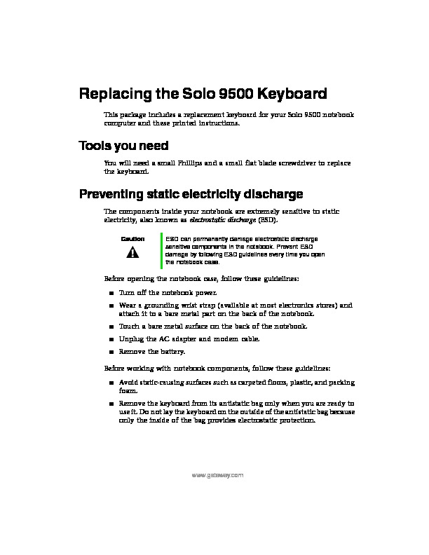 SOLO 9500 9550 REMOVE REPLACE KEYBOARD pdf Gateway