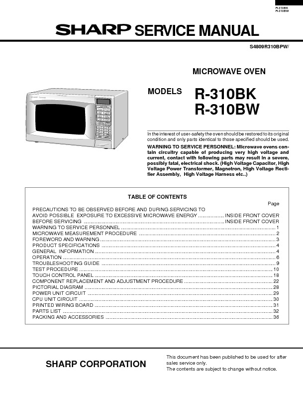 R310B.pdf SHARP R-310BK, R-310BW