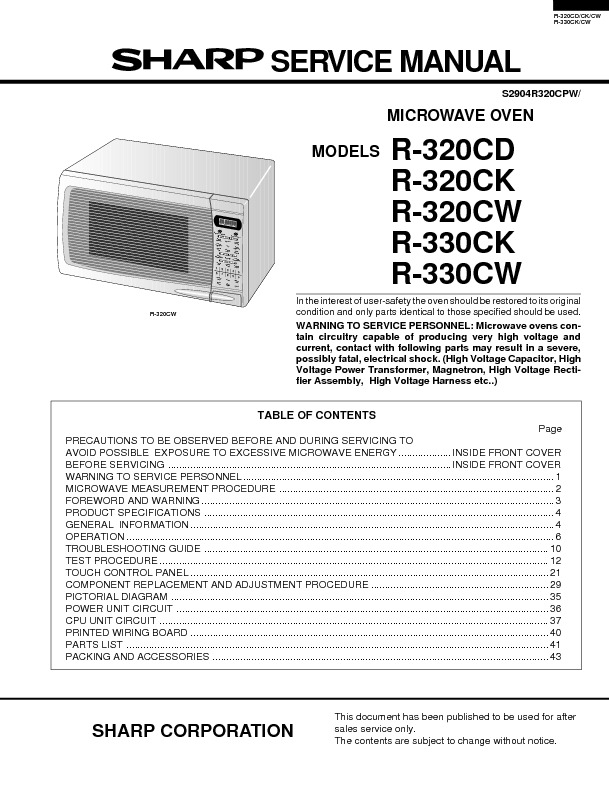R320C.pdf SHARP R-320CD, R-320CK, R-320CW, R-330CK, R-330CW