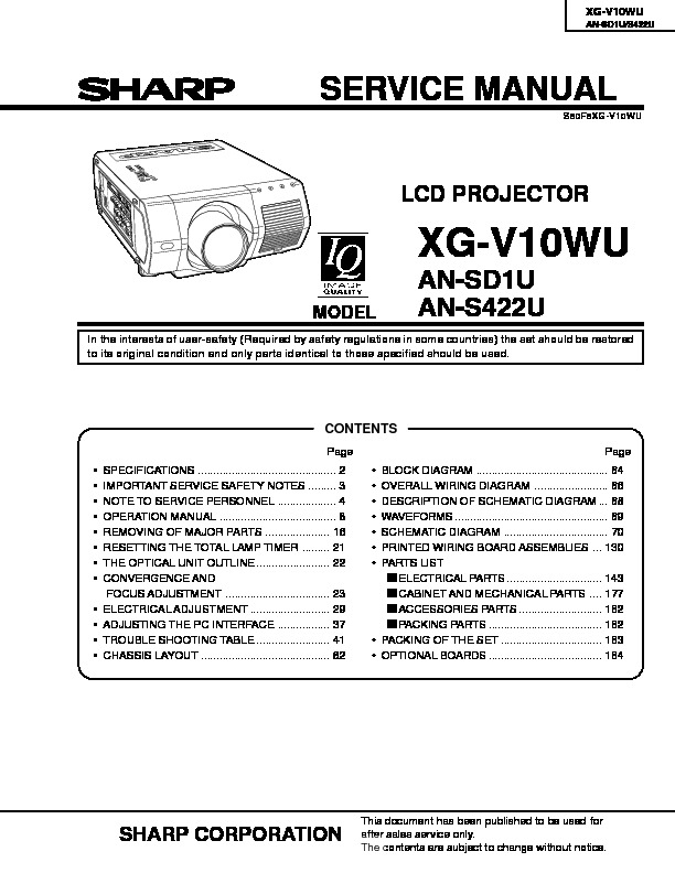XGV10WU.pdf Sharp XG-V10WU, AN-SD1U, AN-S422U