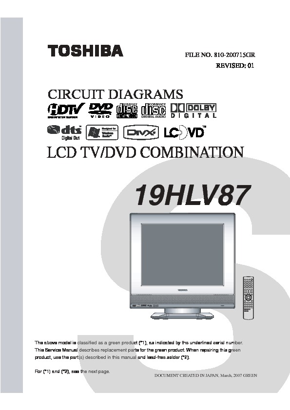 Toshiba Lcd Tv Dvd 19hlv87 Cd Gr Rev 1 Pdf Toshiba 19hlv87 Diagramasde Com Diagramas Electronicos Y Diagramas Electricos