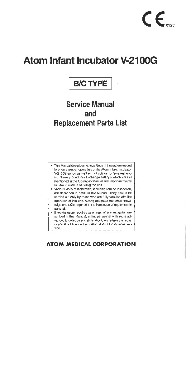 Incubadora V-2100G-B, C Service Manual-Replacement Parts List.pdf