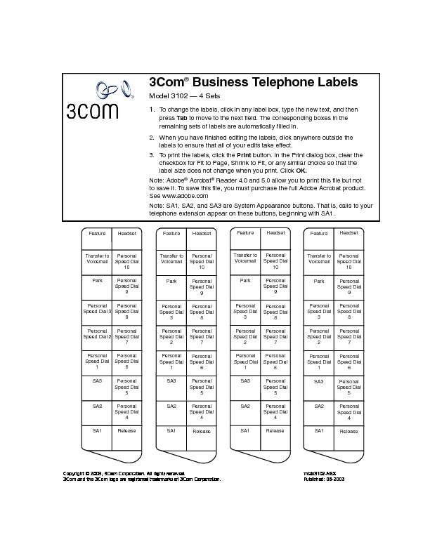3Com Business Telephones, Model 3102 Labels.pdf