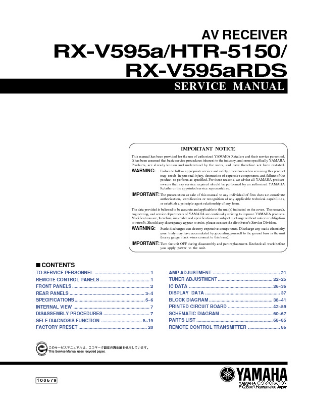 Yamaha RX V595A PDF Yamaha RX V595A PDF