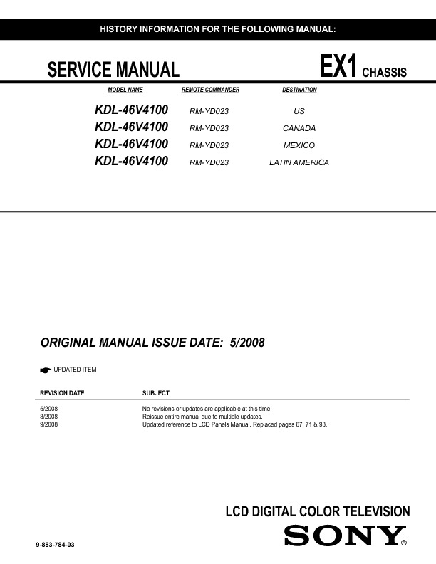 Sony Service Manual KDL 46V4100 pdf Sony Service Manual KDL 46V4100 pdf