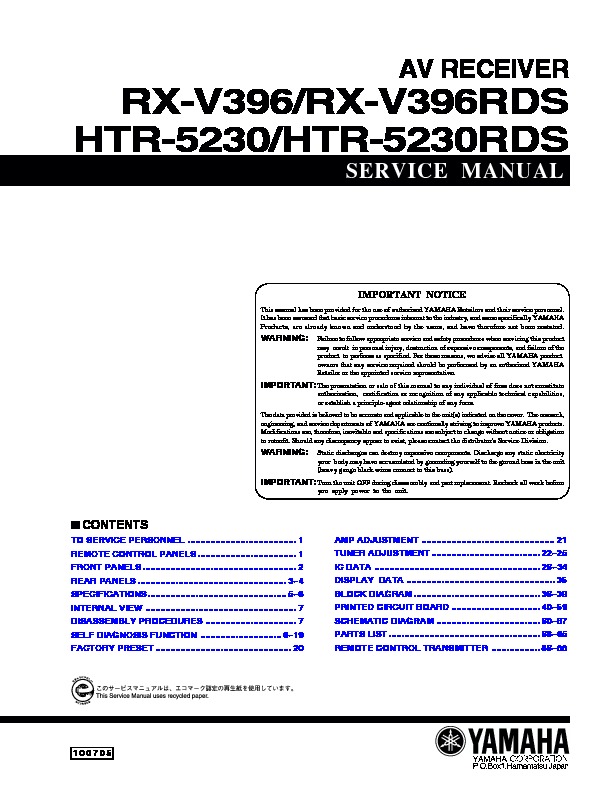 Yamaha RXV396 rec pdf Yamaha RXV396 rec pdf