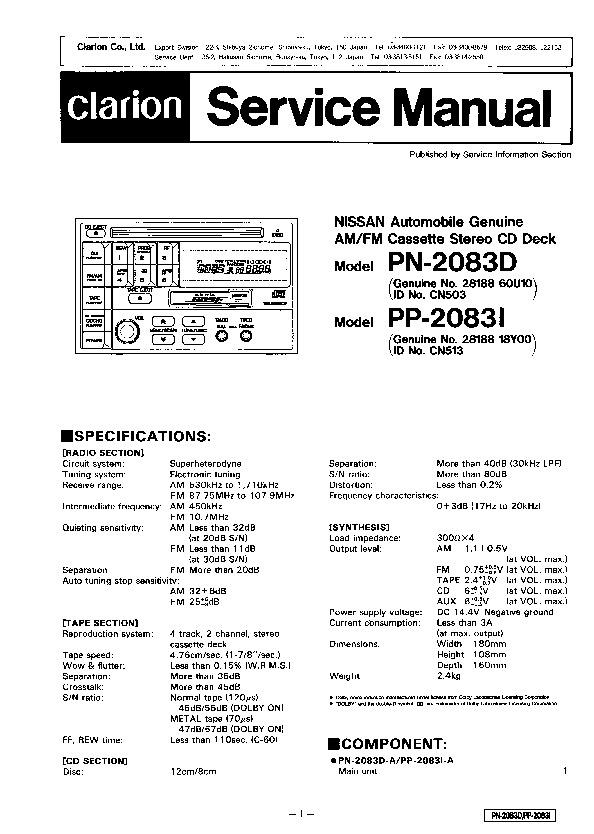 autoradio Clarion PN2083D E5062 00 audio car pdf autoradio Clarion PN2083D E5062 00 audio car pdf