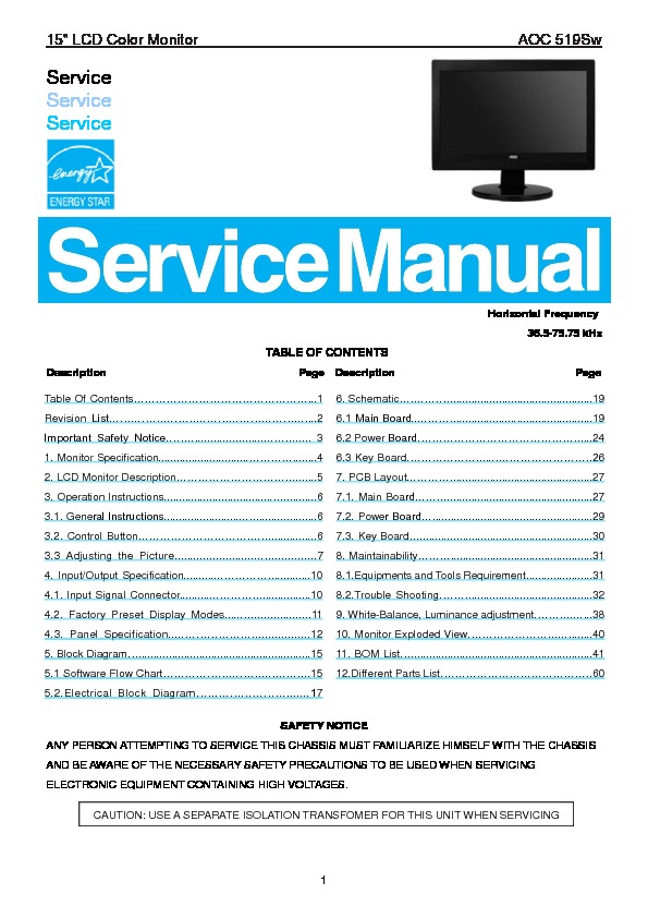 AOC 519Sw+SERVICE+MANUAL pdf AOC 519Sw+SERVICE+MANUAL pdf