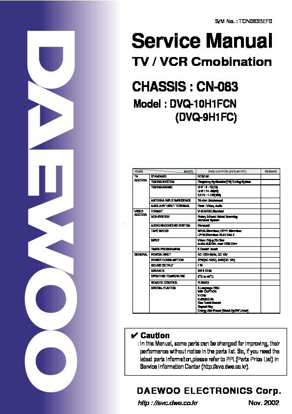 Daewoo DVQ 10H1FCN chassis CN083 pdf Daewoo DVQ 10H1FCN chassis CN083 pdf