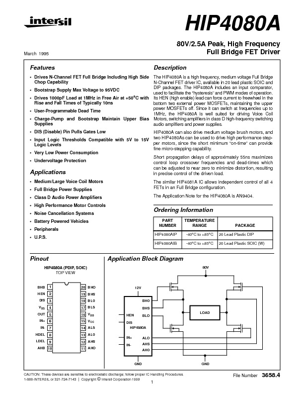 Amplifier Power ClassD HIP4080A pdf Amplifier Power ClassD HIP4080A pdf