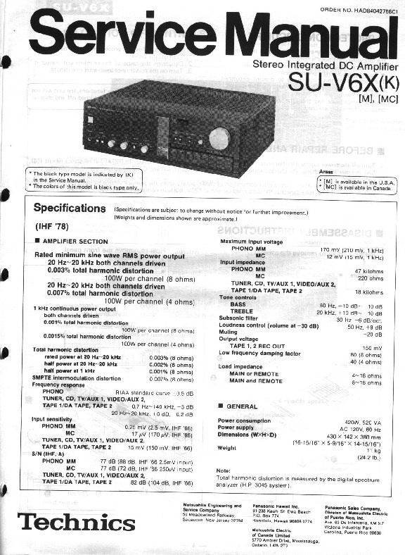 Technics SU V6X Service Manual pdf Technics SU V6X Service Manual pdf